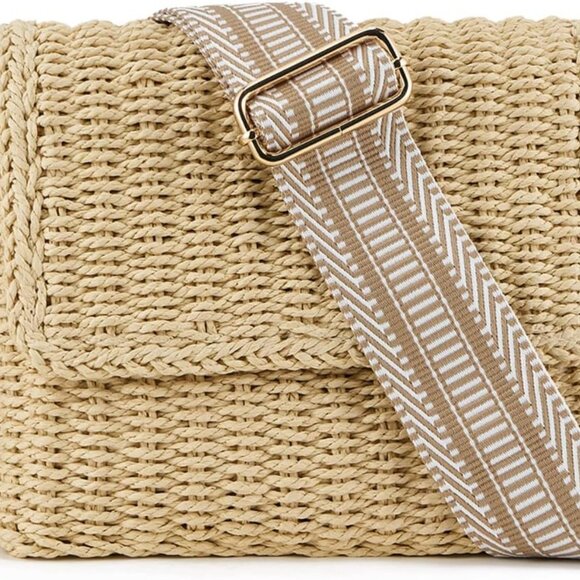 Women's Summer Straw Braided Crossbody Bag with Tassel Chain and Adjustable Stra - Picture 1 of 6